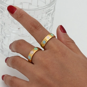 18K gold plated stainless steel chunky rings with colorful enamel stars and smiley faces