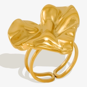 Heart Ring 304 Stainless Steel Irregular Wrinkled Texture Melted Lava Style Adjustable Open Band Fashion Jewelry Women