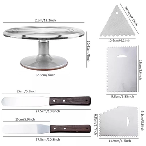 Aluminum alloy cake turntable set with spatulas and scrapers for professional baking