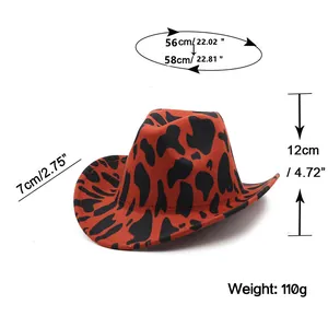 Size chart for western cowboy hat showing 56-58cm circumference and 12cm height dimensions