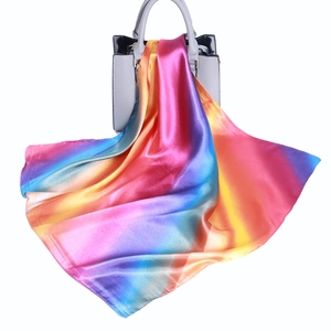 Satin Square Scarf Rainbow Gradient Satin Like Headscarf For Performance Dance Bag Accessory Elegant Colorful Neck Wrap