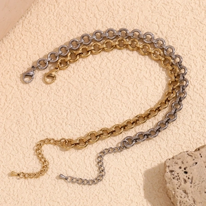 Minimalist 14K gold and silver chunky round chain anklet with adjustable lobster clasp
