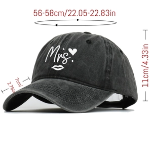 Vintage washed black baseball cap with white Mrs. embroidery and heart lips design