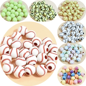 Detailed grid of 10-12mm mixed sports ball acrylic beads for DIY jewelry making