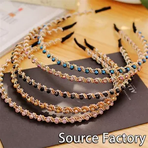 Beaded Headband Crystal Rhinestone Thin Alloy Hair Band Non-Slip Elegant Korean Style Hair Accessories For Women