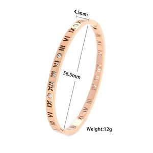 Rose gold plated Roman numeral bangle with crystals, 4.5mm width and 56.5mm diameter