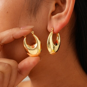 Chunky Teardrop Hoop Earrings Iron Mirror Polished Minimalist Geometric Fashion Jewelry For Women