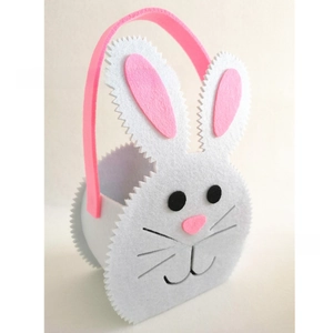 Detail showing the pink rabbit face and zigzag cut edge on this Easter felt basket