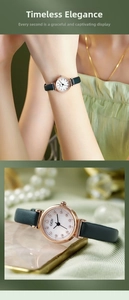 Detail of GEDI vintage women watch with mother-of-pearl dial and green leather strap