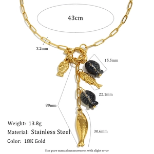 18K gold plated stainless steel paperclip necklace with long fish tassel pendant