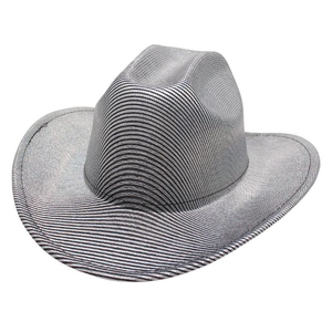 Western Cowboy Hat Glitter Shimmer Striped Wide Brim Shiny Fedora Jazz Cap For Party Festival Costume Performance