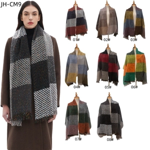 Classic plaid scarves for men and women in eight colors with warm wool blend fabric