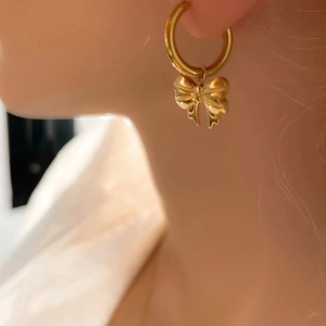 Bow Knot Hoop Earrings 18K Gold Plated Stainless Steel Minimalist INS Style Fashion Jewelry For Women