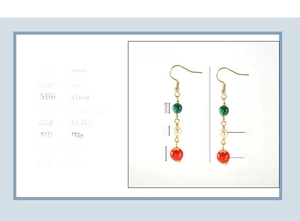 Vue détaillée des boucles d'oreilles en titane plaqué or 18k avec perles, agate et mesures