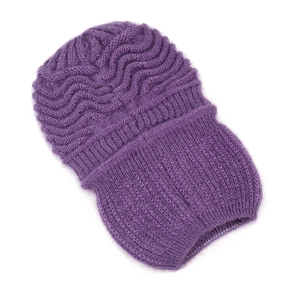 Set invernale con berretto in maglia e scaldacollo viola scuro a trama ondulata