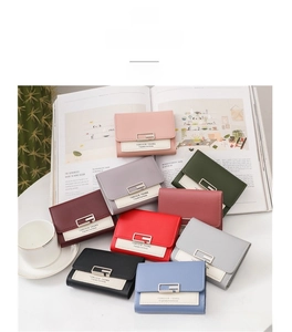 Variety of colorful PU leather mini wallets featuring square metal buckles and two-tone style