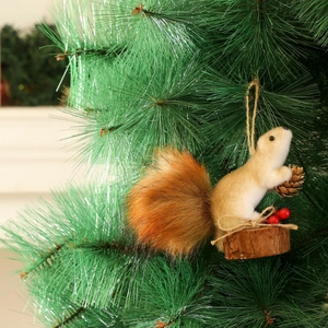 Realistic squirrel Christmas tree ornament with pine cones and plush fur details