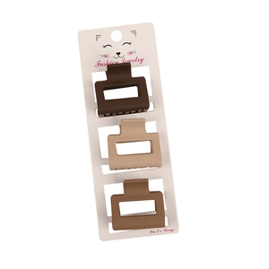 3-piece set of minimalist brown matte square hair claws on a stylish cat display card