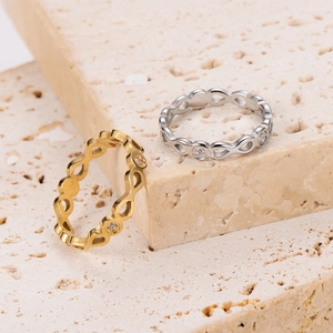Infinity knot stainless steel rings in gold and silver finish with zircon accents