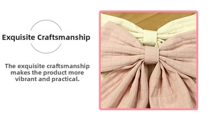 Detail showing the waffle textured fabric bows in pink and cream white on wood