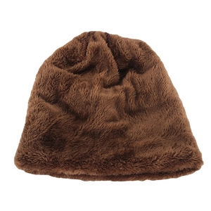 Warm brown knit beanie hat with thick faux fur texture for men, outdoor winter accessory