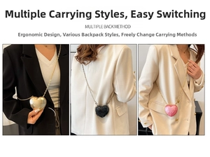 Three-grid view of heart-shaped crossbody mini bag with multifaceted gem-like texture