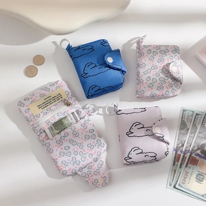 Floral canvas coin purse set with cute rabbit patterns and snap button multi-layer storage