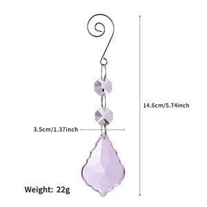 Detailed view of lavender suncatcher with faceted leaf crystal and measurement labels