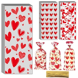 Valentine's heart patterned candy gift bags in red and white for holiday party packaging