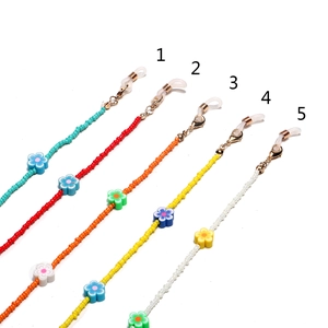 Glasses Chain Mask Lanyard Seed Beads Polymer Clay Flowers Metal Lobster Clasp Silicone Loop Bohemian Colorful Fashion