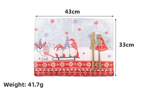 Detail of Christmas placemat with gnomes and reindeer, 43x33cm festive table decor