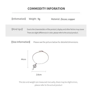 Size chart showing 44cm necklace length and zircon flower pearl pendant measurements