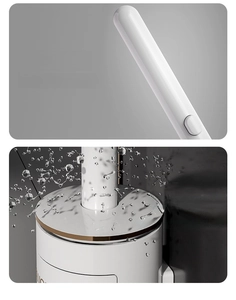 Close-up of ergonomic handle and waterproof wall-mount base for disposable toilet brush