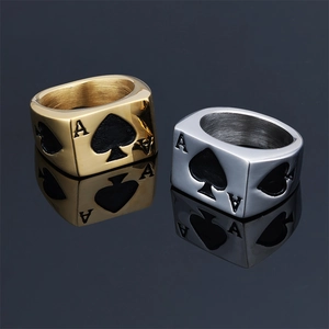 Punk style stainless steel Ace of Spades rings in gold and silver finish for men