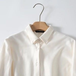 Detailed close-up of premium satin blouse showing smooth texture and elegant collar