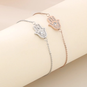 Bracelets main de Hamsa élégants en argent et or rose avec cristaux scintillants