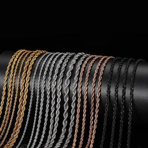 Polished stainless steel rope chain necklaces in gold, silver, rose gold and black colors