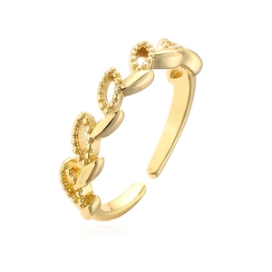 Minimalist 18K gold plated copper open ring featuring a geometric wheat leaf design