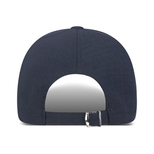 Classic dark blue business baseball cap with adjustable metal buckle back view