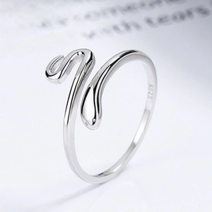 Detail shot of minimalist S925 sterling silver open ring with clear hallmark stamp