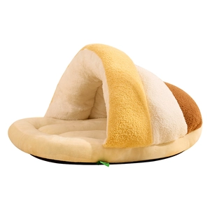 Panier pour animaux semi-fermé en polaire douce pour petits chats et chiens tricolore