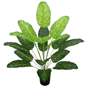 Artificial Traveler's Banana Tree with 18 large green leaves in a black pot for home decor