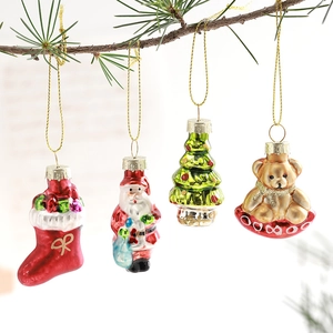 Christmas Hanging Ornaments Miniature Hand Painted Glass Multi Shape Festive Holiday Home Decor Party Decoration