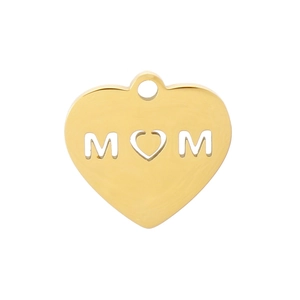 Golden heart-shaped stainless steel pendant featuring hollow MOM design for necklaces
