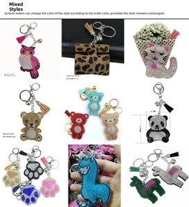 Sparkling rhinestone animal keychains with tassels and precise size dimensions