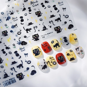 Black Cat Cartoon Embossed Relief Nail Art Stickers Ultra Thin Self Adhesive Manicure Decorations