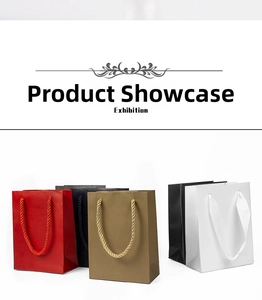 Detailed set of premium paper gift bags with woven rope and ribbon handles in various colors