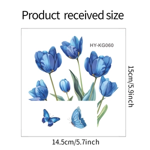 Detailed dimensions of blue tulip and butterfly wall sticker for light switches