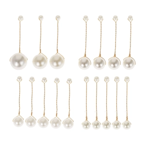 Elegant white pearl drop earrings with gold metal wires in various sizes for weddings