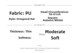 Size chart showing PU leather newsboy cap measurements with 56-61cm circumference guide